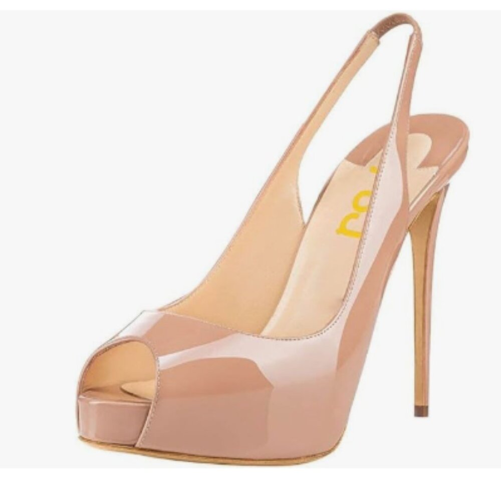 FSJ Nude Peep Toe Extreme High Heels Platform Sandals Slingback Prom Pumps